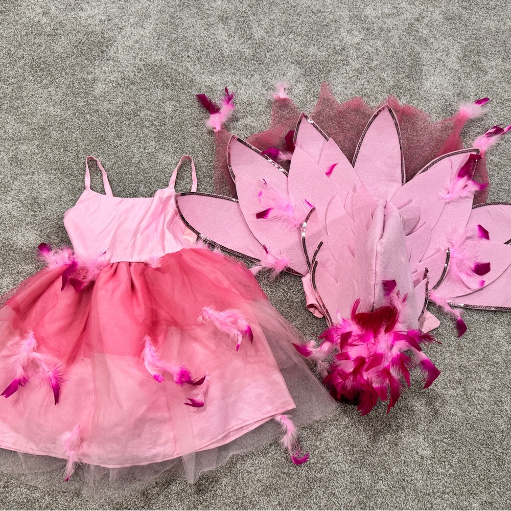 Pottery Barn Kids Flamingo Costume Girls Size 7 8 Pink Dress Hood Headpiece